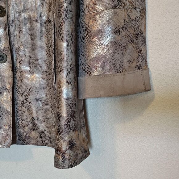 Chicos Jacket Womens Large Metallic Snakeskin Leather Reversible Coat Chic - Picture 6 of 13